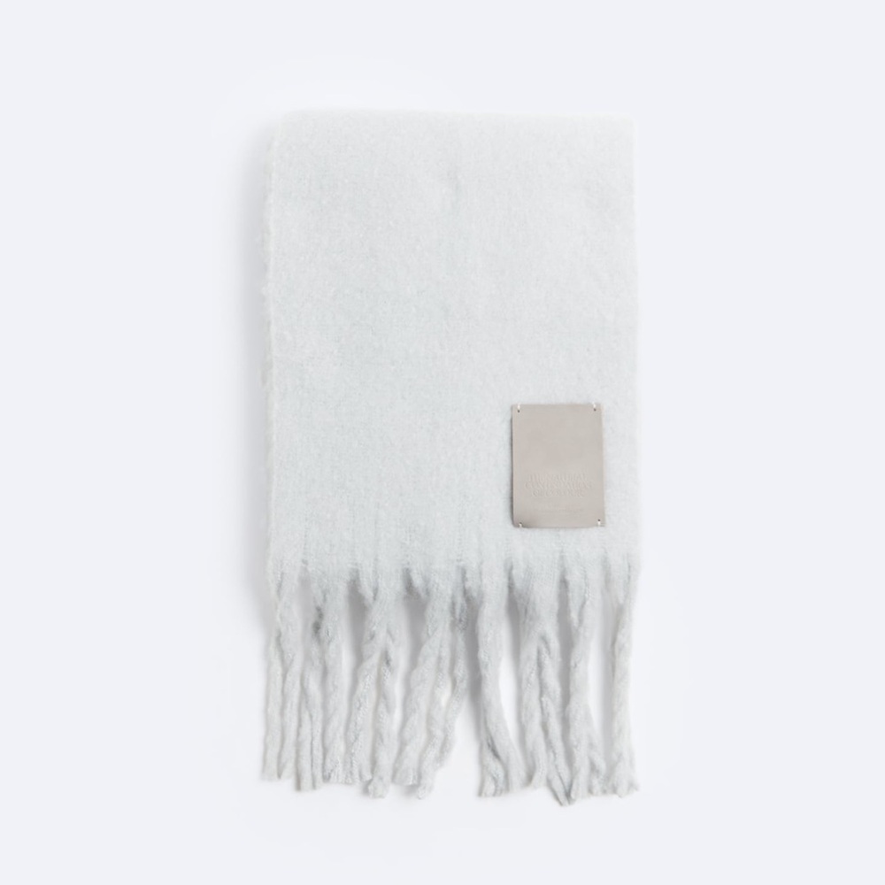 LONG FRINGE FAUX BRUSHED SCARF LIGHT GRAY